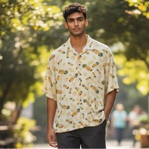 BF1100 Men’s Bohio Hawaiian pineapple 100% silk button down beach shirt 2X